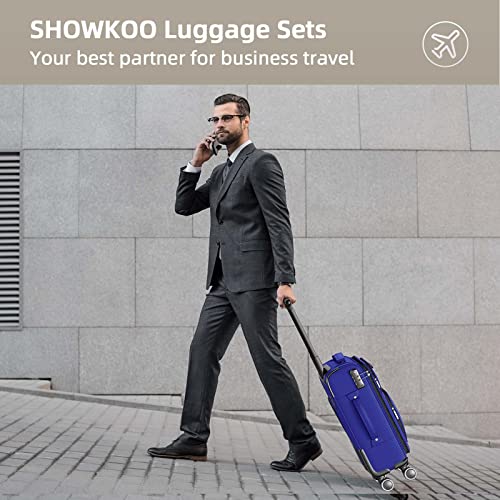 SHOWKOO Luggage Sets 3 Piece Softside Expandable Lightweight - Blue - SHOWKOO Luggage Sets 3 Piece Softside Expandable Lightweight - Blue - Travelking