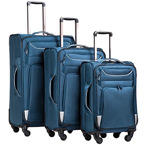 Coolife 3 Piece Luggage Set Spinner Softshell lightweight (Blue+Silver) - Coolife 3 Piece Luggage Set Spinner Softshell lightweight (Blue+Silver) - Travelking