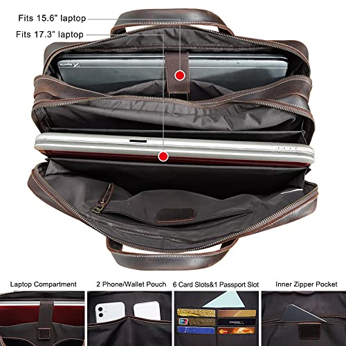 Vintage Leather Briefcase 17 Inch Laptop Case For Business Travel - Vintage Leather Briefcase 17 Inch Laptop Case For Business Travel - Travelking