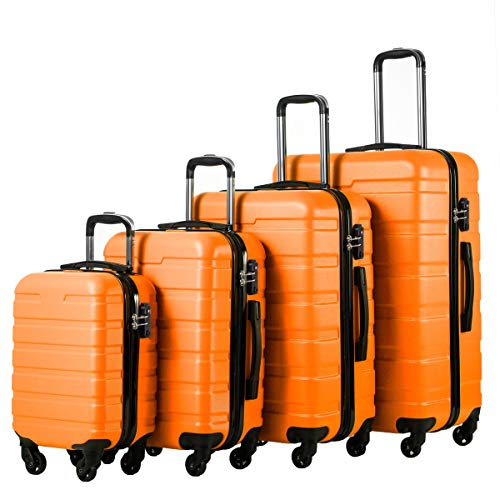 COOLIFE Luggage 4 Piece Set Suitcase Spinner Hardshell - TSA Lock - Orange - COOLIFE Luggage 4 Piece Set Suitcase Spinner Hardshell - TSA Lock - Orange - Travelking