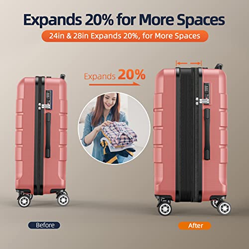SHOWKOO Luggage Sets Expandable PC+ABS Durable Suitcase Set, Rose Gold - SHOWKOO Luggage Sets Expandable PC+ABS Durable Suitcase Set, Rose Gold - Travelking