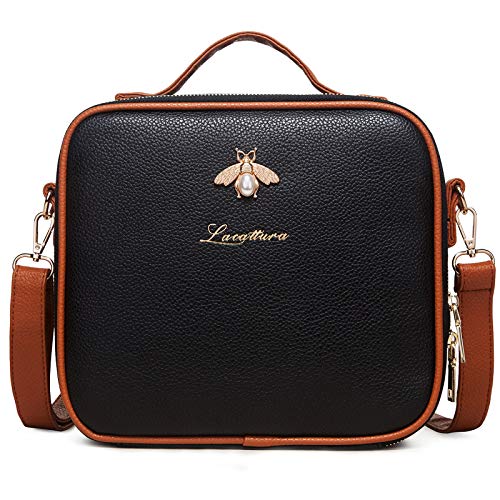LACATTURA Cosmetic Bag in Black - Versatile with Adjustable Compartments, Detachable Shoulder Strap - LACATTURA Cosmetic Bag in Black - Versatile with Adjustable Compartments, Detachable Shoulder Strap - Travelking