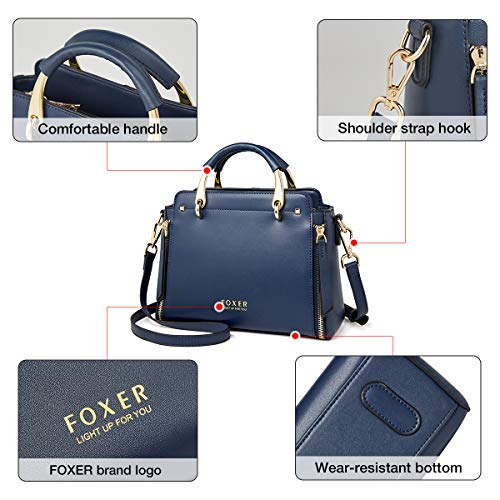 FOXER Handbags for Women, Genuine Leather Tote Bag, Dark Blue - FOXER Handbags for Women, Genuine Leather Tote Bag, Dark Blue - Travelking