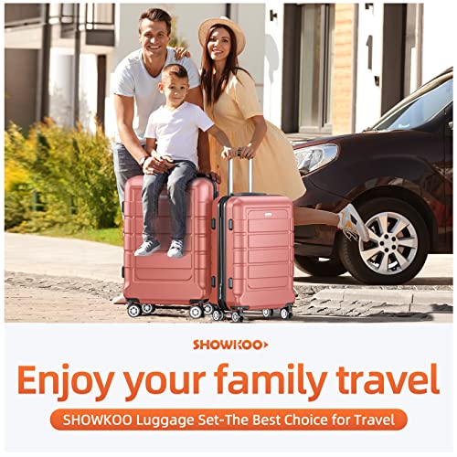 SHOWKOO Luggage Sets Expandable PC+ABS Durable Suitcase Set, Rose Gold - SHOWKOO Luggage Sets Expandable PC+ABS Durable Suitcase Set, Rose Gold - Travelking