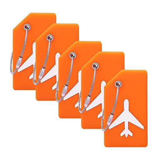 Silicone Luggage Tag with Name ID Card - Plane 5Pcs Orange - Silicone Luggage Tag with Name ID Card - Plane 5Pcs Orange - Travelking