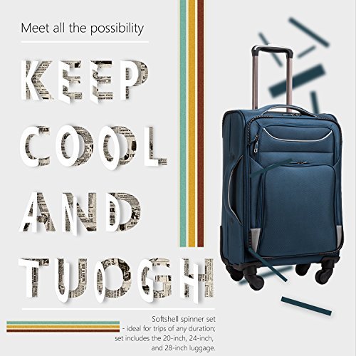 Coolife 3 Piece Luggage Set Spinner Softshell lightweight (Blue+Silver) - Coolife 3 Piece Luggage Set Spinner Softshell lightweight (Blue+Silver) - Travelking
