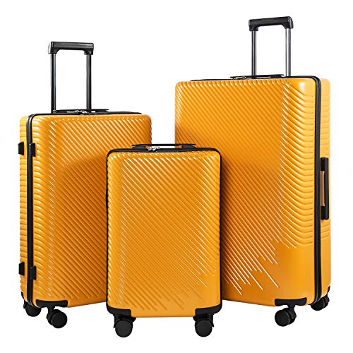 Coolife Luggage 3 Piece Sets PC+ABS Spinner Suitcase - (Mustard yellow) - Coolife Luggage 3 Piece Sets PC+ABS Spinner Suitcase - (Mustard yellow) - Travelking