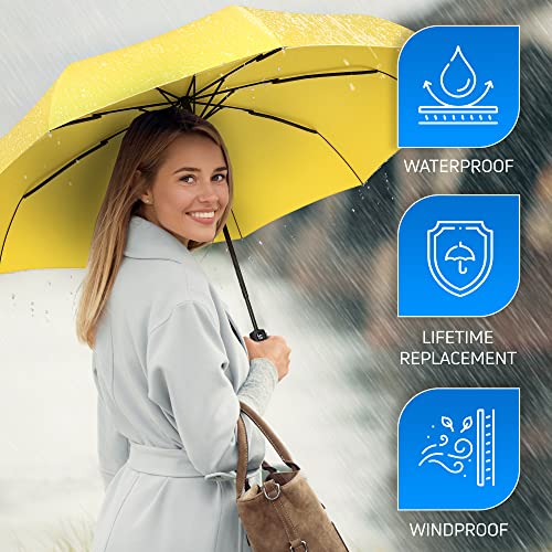 Rain-Mate Compact Travel Umbrella - Auto Open and Close - Yellow - Rain-Mate Compact Travel Umbrella - Auto Open and Close - Yellow - Travelking