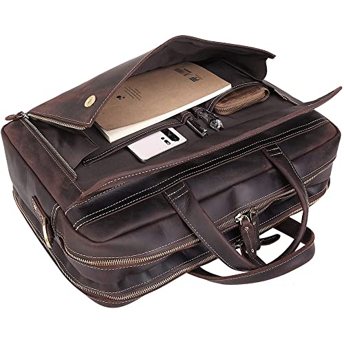 Vintage Leather Briefcase 17 Inch Laptop Case For Business Travel - Vintage Leather Briefcase 17 Inch Laptop Case For Business Travel - Travelking