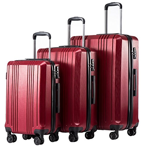 Coolife 3 Piece Luggage Expandable PC+ABS with TSA Lock - New Wine Red - Coolife 3 Piece Luggage Expandable PC+ABS with TSA Lock - New Wine Red - Travelking