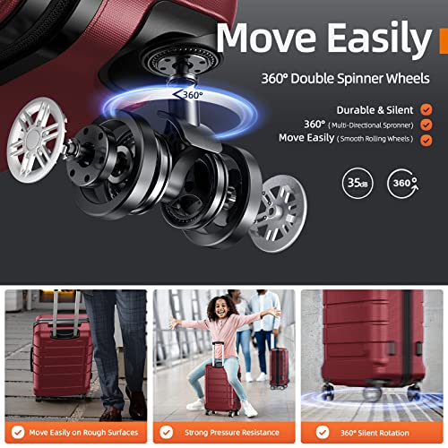 SHOWKOO Luggage PC+ABS Durable Expandable Hardside Suitcase, Wine Red - SHOWKOO Luggage PC+ABS Durable Expandable Hardside Suitcase, Wine Red - Travelking