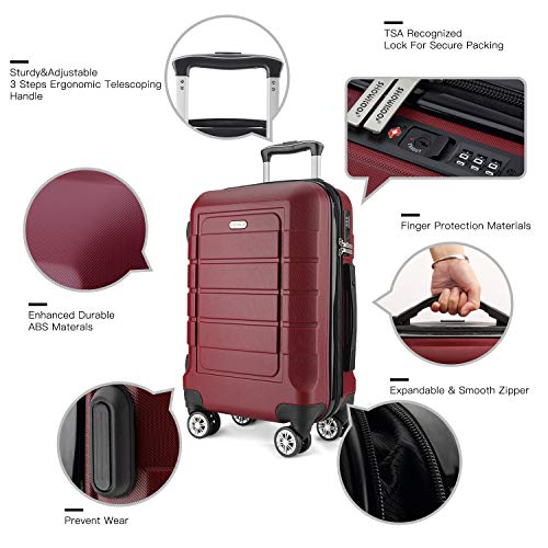 SHOWKOO 3 Piece Expandable Luggage Set  with TSA Lock - Red Wine - SHOWKOO 3 Piece Expandable Luggage Set  with TSA Lock - Red Wine - Travelking