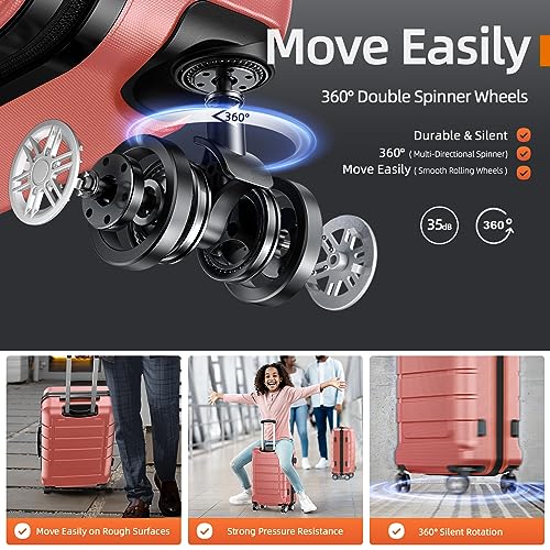SHOWKOO Luggage Sets Expandable PC+ABS Durable Suitcase Set, Rose Gold - SHOWKOO Luggage Sets Expandable PC+ABS Durable Suitcase Set, Rose Gold - Travelking