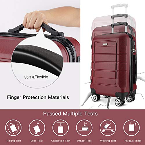 SHOWKOO 3 Piece Expandable Luggage Set  with TSA Lock - Red Wine - SHOWKOO 3 Piece Expandable Luggage Set  with TSA Lock - Red Wine - Travelking