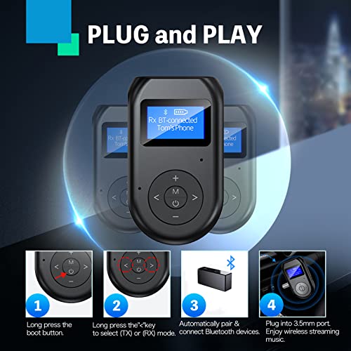 RIOUSV Bluetooth Transmitter Receiver, 4-in-1 Bluetooth 5.0 Visible - RIOUSV Bluetooth Transmitter Receiver, 4-in-1 Bluetooth 5.0 Visible - Travelking