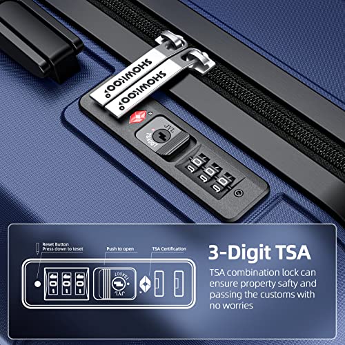 SHOWKOO Luggage Sets Expandable PC+ABS Durable Suitcase-Blue - SHOWKOO Luggage Sets Expandable PC+ABS Durable Suitcase-Blue - Travelking