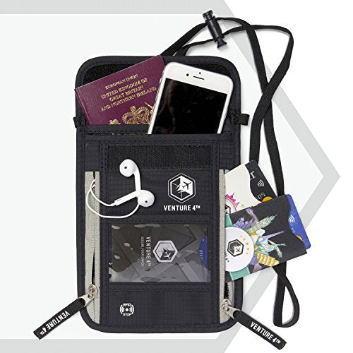 Venture 4th Passport Holder Neck Pouch With RFID Blocking – Concealed Passport Wallet (Black) - Venture 4th Passport Holder Neck Pouch With RFID Blocking – Concealed Passport Wallet (Black) - Travelking