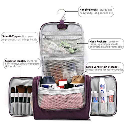 Extra Large Capacity Hanging Toiletry Bag for Men & Women, Purple - Extra Large Capacity Hanging Toiletry Bag for Men & Women, Purple - Travelking