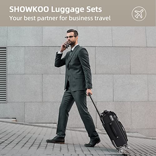 SHOWKOO Luggage Sets 3 Piece Softside Expandable Lightweight-Black - SHOWKOO Luggage Sets 3 Piece Softside Expandable Lightweight-Black - Travelking