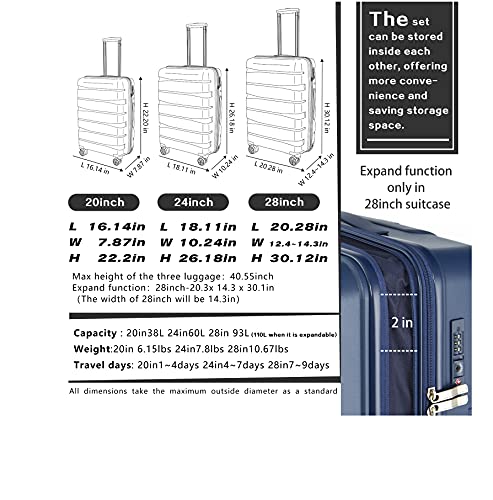 COOLIFE 3 Piece Expandable Luggage Set With TSA Lock - Black - COOLIFE 3 Piece Expandable Luggage Set With TSA Lock - Black - Travelking