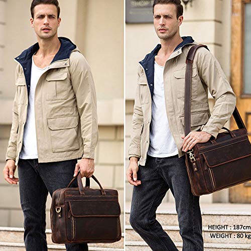Vintage Leather Briefcase 17 Inch Laptop Case For Business Travel - Vintage Leather Briefcase 17 Inch Laptop Case For Business Travel - Travelking
