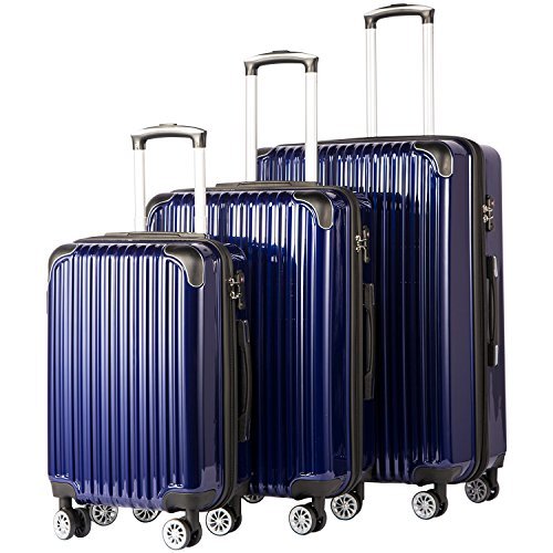 Coolife 3 Piece Expandable Luggage Set - Spinner - Navy Blue - Coolife 3 Piece Expandable Luggage Set - Spinner - Navy Blue - Travelking