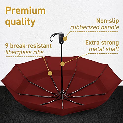 Windproof Travel Umbrellas for Rain - Lightweight - Double Vent - Marsala - Windproof Travel Umbrellas for Rain - Lightweight - Double Vent - Marsala - Travelking