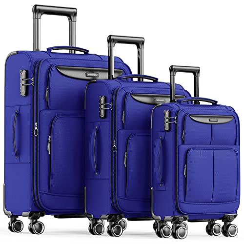SHOWKOO Luggage Sets 3 Piece Softside Expandable Lightweight - Blue - SHOWKOO Luggage Sets 3 Piece Softside Expandable Lightweight - Blue - Travelking