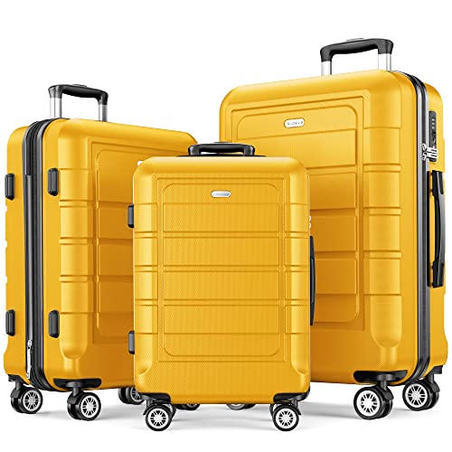 SHOWKOO Luggage Set Expandable PC+ABS Durable 3 PC - Yellow - SHOWKOO Luggage Set Expandable PC+ABS Durable 3 PC - Yellow - Travelking