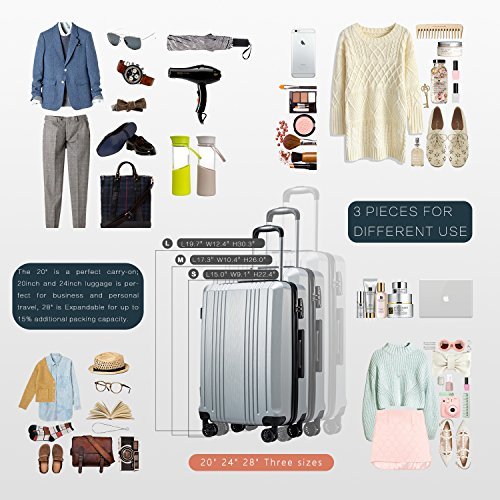 Coolife Luggage Suitcase PC+ABS with TSA Lock - Carry On - Grey - Coolife Luggage Suitcase PC+ABS with TSA Lock - Carry On - Grey - Travelking