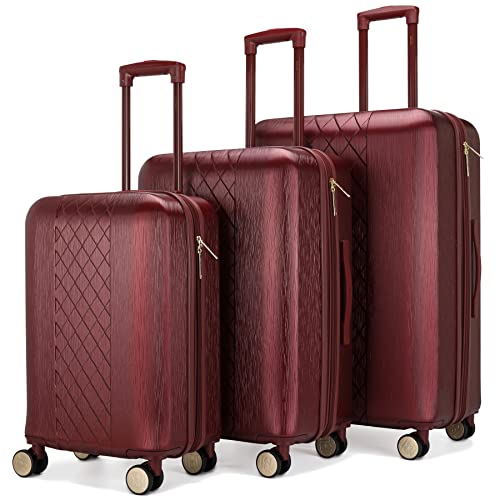 Badgley Mischka Diamond 3 Piece Expandable Luxury Luggage Set (Burgundy) - Badgley Mischka Diamond 3 Piece Expandable Luxury Luggage Set (Burgundy) - Travelking