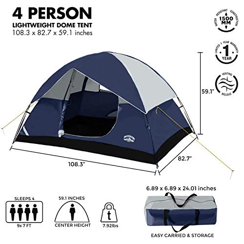 Pacific Pass Camping Tent 4 Person Family Dome Tent - Pacific Pass Camping Tent 4 Person Family Dome Tent - Travelking