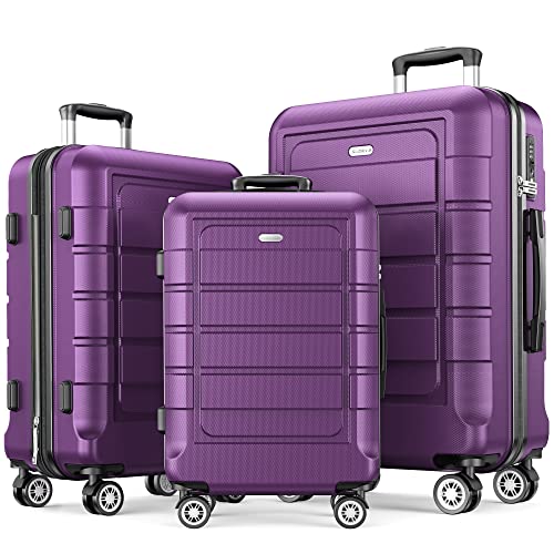 SHOWKOO 3 Piece Expandable Luggage Set - with TSA Lock - Purple - SHOWKOO 3 Piece Expandable Luggage Set - with TSA Lock - Purple - Travelking