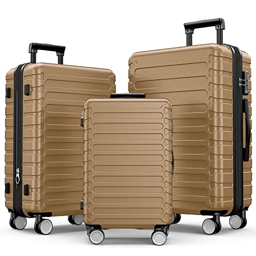 SHOWKOO Luggage Sets Expandable ABS Hardshell 3pcs Clearance, Gold - SHOWKOO Luggage Sets Expandable ABS Hardshell 3pcs Clearance, Gold - Travelking