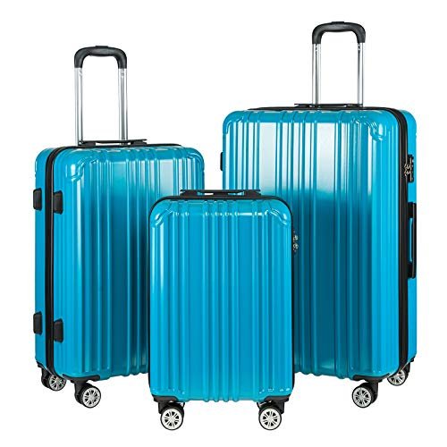 COOLIFE Luggage Expandable PC+ABS 3 Piece Set with TSA Lock - Turquoise Blue - COOLIFE Luggage Expandable PC+ABS 3 Piece Set with TSA Lock - Turquoise Blue - Travelking