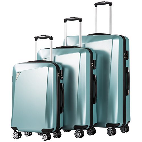 Coolife 3 Piece Luggage Set- PC+ABS Spinner - New Ice Blue - Coolife 3 Piece Luggage Set- PC+ABS Spinner - New Ice Blue - Travelking