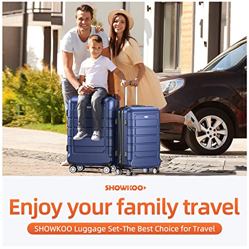 SHOWKOO Luggage Sets Expandable PC+ABS Durable Suitcase-Blue - SHOWKOO Luggage Sets Expandable PC+ABS Durable Suitcase-Blue - Travelking
