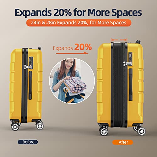 SHOWKOO Luggage Set Expandable PC+ABS Durable 3 PC - Yellow - SHOWKOO Luggage Set Expandable PC+ABS Durable 3 PC - Yellow - Travelking
