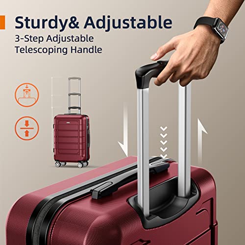 SHOWKOO Luggage Carry-On 20-Inch - Lightweight ABS+PC, Silent Wheels, Wine Red - SHOWKOO Luggage Carry-On 20-Inch - Lightweight ABS+PC, Silent Wheels, Wine Red - Travelking