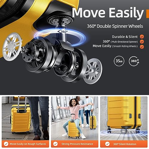 SHOWKOO Luggage Set Expandable PC+ABS Durable 3 PC - Yellow - SHOWKOO Luggage Set Expandable PC+ABS Durable 3 PC - Yellow - Travelking