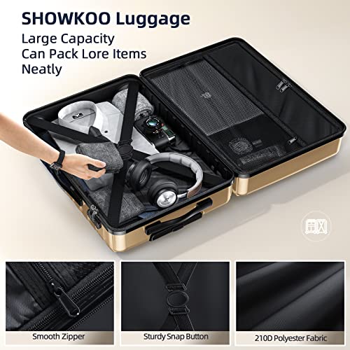 SHOWKOO Luggage Sets Expandable ABS Hardshell 3pcs Clearance, Gold - SHOWKOO Luggage Sets Expandable ABS Hardshell 3pcs Clearance, Gold - Travelking
