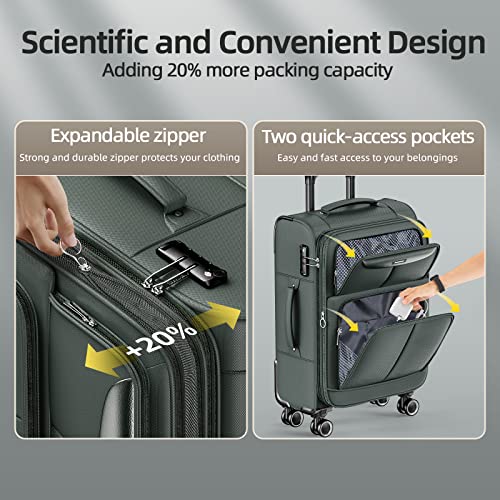 SHOWKOO 3 Piece Expandable Luggage Set With TSA Lock - Army Green - SHOWKOO 3 Piece Expandable Luggage Set With TSA Lock - Army Green - Travelking