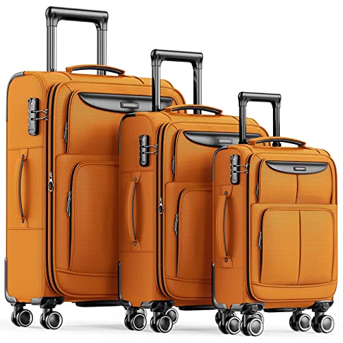 SHOWKOO Luggage Sets 3 Piece Softside Expandable Lightweight - Orange - SHOWKOO Luggage Sets 3 Piece Softside Expandable Lightweight - Orange - Travelking
