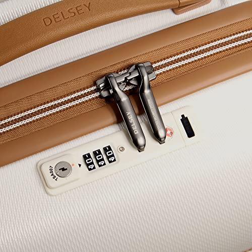 DELSEY Paris Chatelet Spinner Luggage - Lightweight Polycarbonate with Leather Accents, Champagne White - DELSEY Paris Chatelet Spinner Luggage - Lightweight Polycarbonate with Leather Accents, Champagne White - Travelking