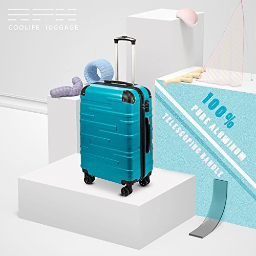 Coolife 3 Piece Expandable Luggage Set With TSA Lock - Lake Blue - Coolife 3 Piece Expandable Luggage Set With TSA Lock - Lake Blue - Travelking