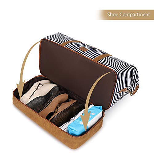 Canvas Duffel Weekender Bag with Shoe Compartment - Blue Stripe - Canvas Duffel Weekender Bag with Shoe Compartment - Blue Stripe - Travelking