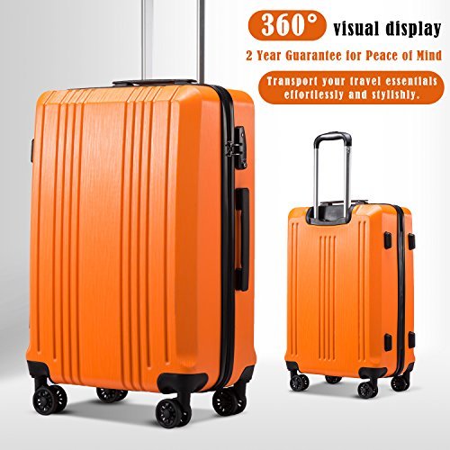 Coolife Luggage Suitcase PC+ABS with TSA Lock - Orange - Coolife Luggage Suitcase PC+ABS with TSA Lock - Orange - Travelking