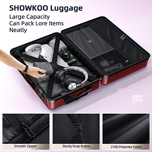 SHOWKOO Luggage Sets Expandable ABS Hardshell 3pcs Clearance, Wine Red - SHOWKOO Luggage Sets Expandable ABS Hardshell 3pcs Clearance, Wine Red - Travelking