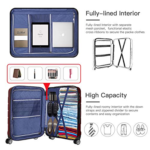 SHOWKOO 3 Piece Expandable Luggage Set  with TSA Lock - Red Wine - SHOWKOO 3 Piece Expandable Luggage Set  with TSA Lock - Red Wine - Travelking