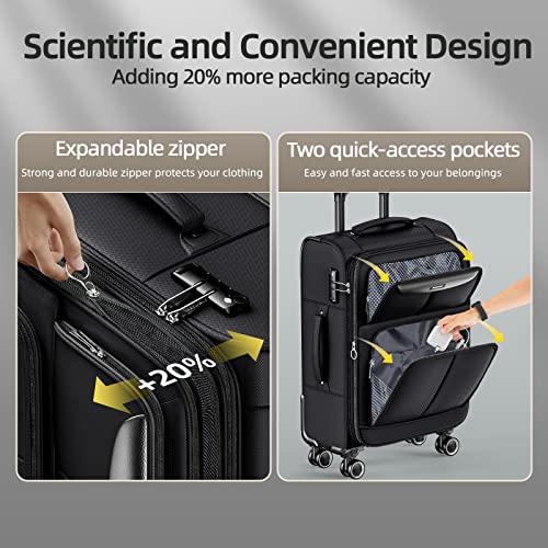 SHOWKOO Luggage Sets 3 Piece Softside Expandable Lightweight-Black - SHOWKOO Luggage Sets 3 Piece Softside Expandable Lightweight-Black - Travelking